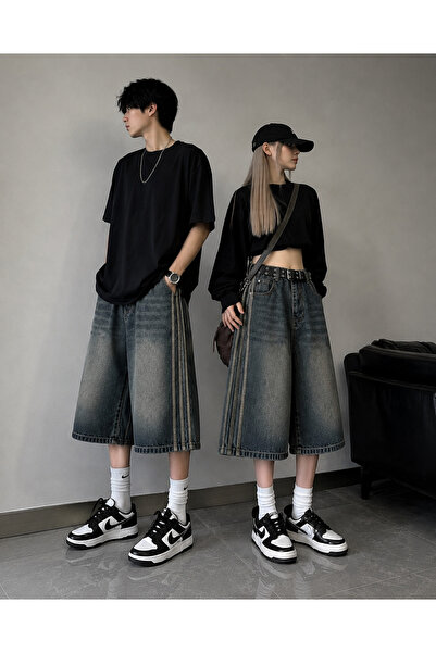 DEEFWEAR Y2K Striped Detail Baggy Jean Shorts Bermuda/Shorts