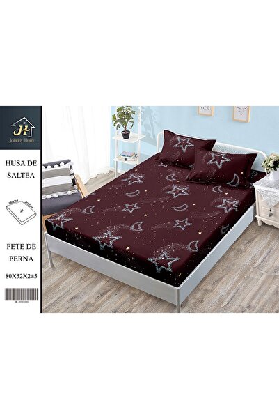 naniland.ro Husă de Pat Bumbac Satinat 2 Persoane 3 Piese Cu Elastic 180x200 cm
