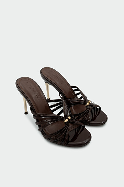LAMİNTA Grasse Gold Accessory Striped Bitter Brown Heeled Slippers
