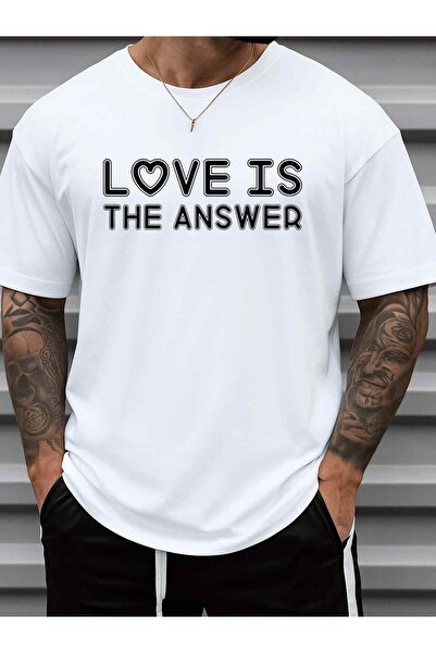 NOURAM تي شيرت رجالي أبيض 100% بوزن 180 جرام من Love Is The Answer |   قميص ك...
