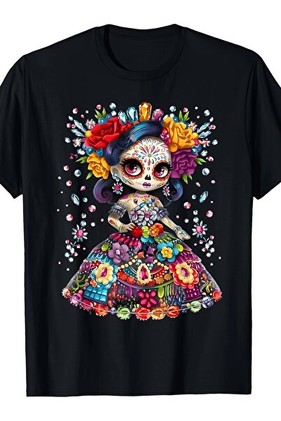 NOURAM تي شيرت للجنسين بتصميم زهرة المرأة ويوم الموتى (Dia De Los Muertos) وك...