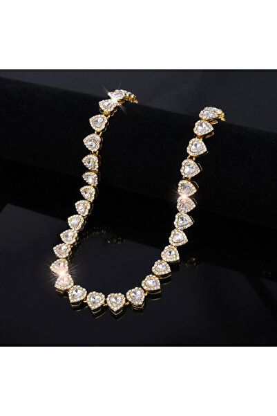 choice2 Gold Color Necklace Trendy Shiny Heart Zircon Hip Hop Rock Tennis Cha...