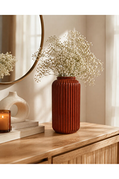 monocactus Riva Porcelain Look Decorative Cylinder Vase with Ribbed Design 22cm