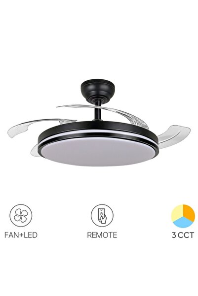 VİDEX Ventilator de tavan cu lumină 60W CCT3, Negru, Reglabil, Telecomandă, V...