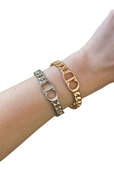 BYYEŞO Vintage Chain Detailed Cd Handcuff Steel Bracelet