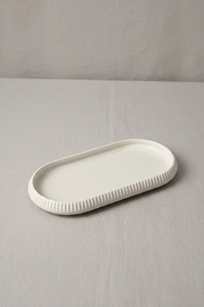 Bereketli Store Acar Oval Line Detailed Porcelain Boat Plate 10.5X22 cm |   P...