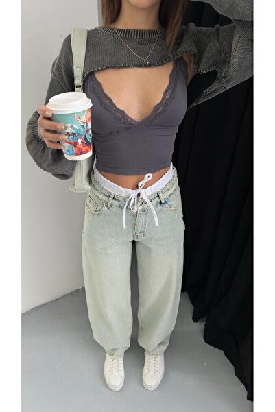 DENİKK Trendy High Waist Boxer Detail Scater Fit Denim Jean Pants-Trendy High...