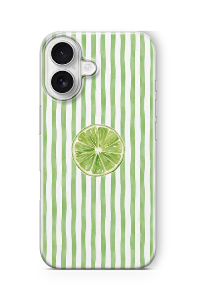 FLAMENKO iPhone 16 Plus Uyumlu Lime Dilimi Desenli Şeffaf Telefon Kılıfı