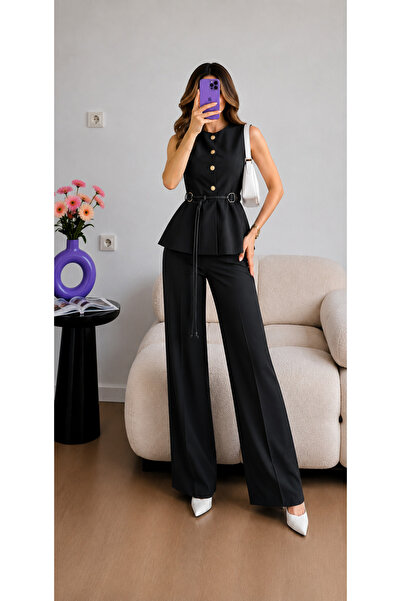 Ekim Store Set vestă cu nasturi și curea, pantaloni și blazer