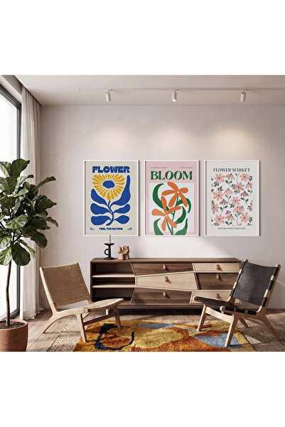 KOLAJTASARIM Set de 3 postere botanice moderne, set de tablouri cu ramă albă,...