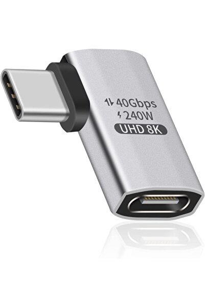 Tisetta 90 Derece USB C Adaptörü USB C Erkek Dişi Adaptör 40Gbps 240W Şarj, T...
