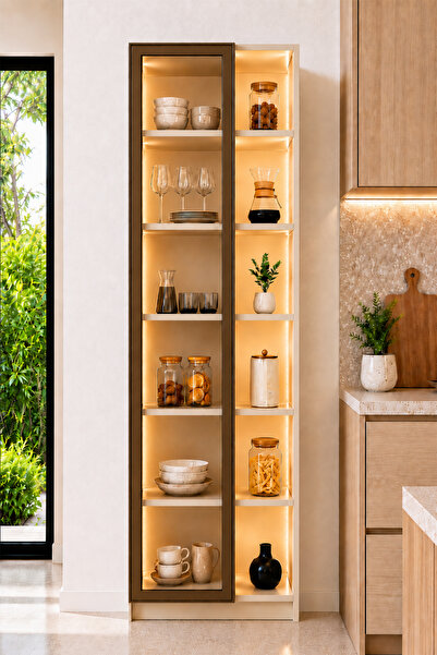 Avmpark Dolce Tek Kapaklı+ Raflı Erzak Dolabı Led Işıklı Kiler Dolabı Temperl...