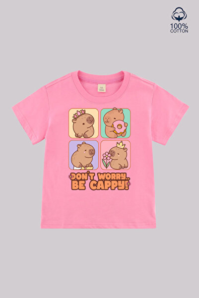 cirokids تي شيرت بناتي مطبوع عليه Don't Worry Be Capy، تي شيرت قطني بأكمام قص...