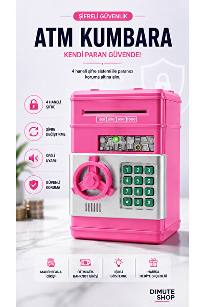 Dimute Shop ATM Kumbara Şifreli Elektronik Para Kasası Otomatik Para Çeken Ço...