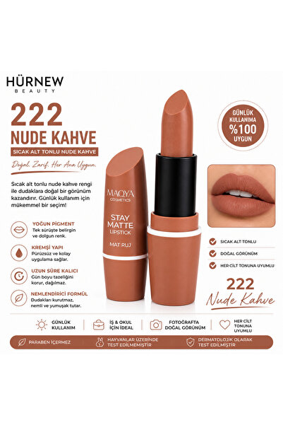 Genel Markalar HÜRNEW mat stay lipstick 222nude kahve