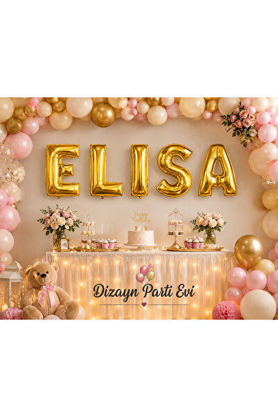 Dizayn Parti Evi ELISA İsimli 76 Cm Gold ve Gümüş Folyo Harf Balon Seti | Doğ...