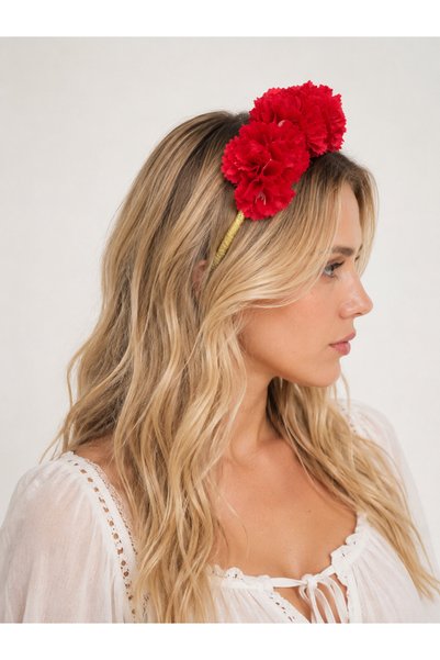 Bukiro Red Floral Hair Crown Clove Crown Boho Festival Crown Wedding Crown Henna Crown Bridal Hair Accessory Party and Concept Shoot Crown