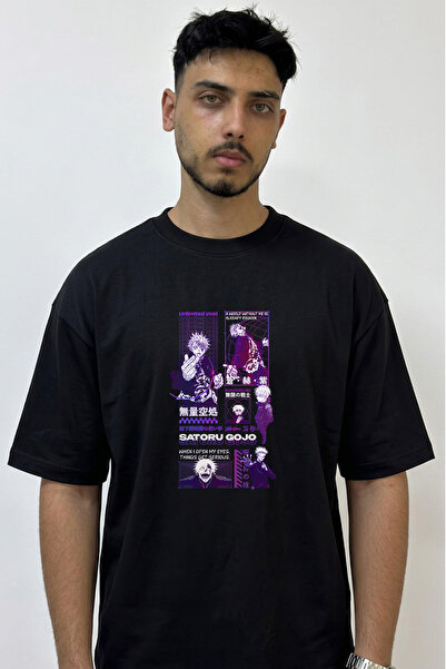 Anetos Gojo Satoru_1 Design Printed Oversize Black T-Shirt