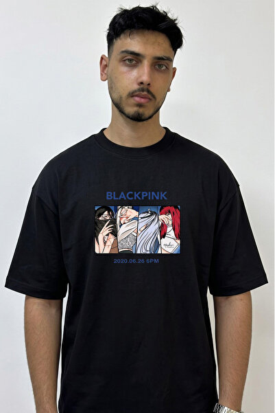 Anetos Black Pink_1 Design Printed Oversize Black T-Shirt