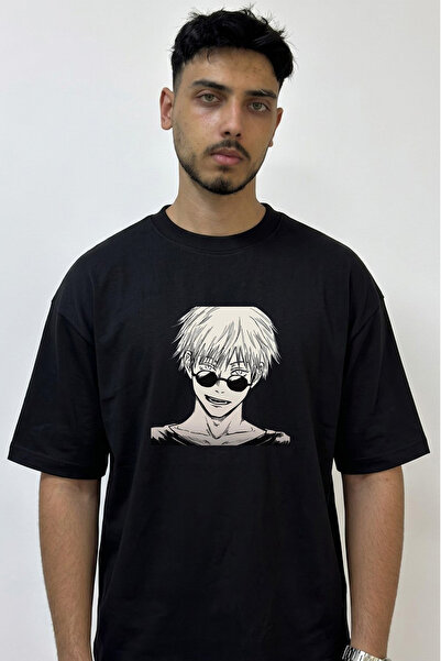 Anetos Gojo Satoru_37 Design Printed Oversize Black T-Shirt