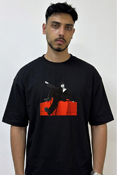 Anetos J Hope Design Printed Oversize Black T-Shirt