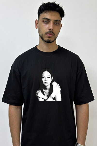 Anetos Jennie Kim_6 Design Printed Oversize Black T-Shirt
