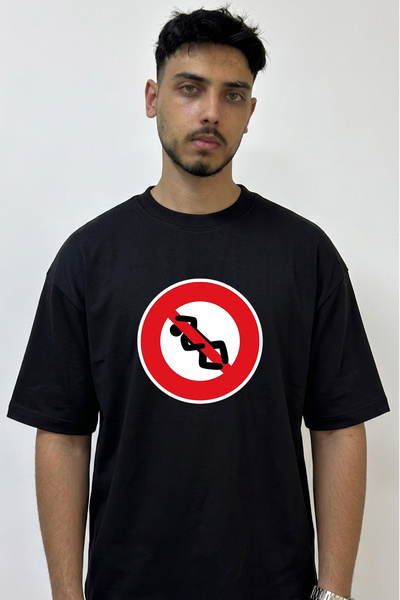 Anetos Kosma Yasak Design Printed Oversize Black T-Shirt