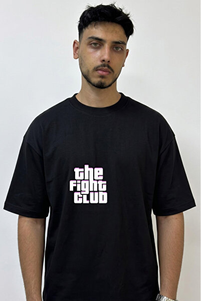 Anetos Fight Club_3 Design Printed Oversize Black T-Shirt