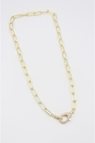 Bade Jewelry سلسلة ذهبية فاخرة على شكل مشبك ورق كبير مع تفاصيل مشبك مرصع بالأ...