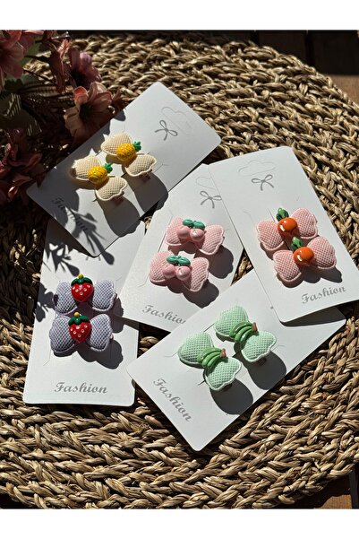 5 li Set ikili meyve detaylı kız cocuk toka