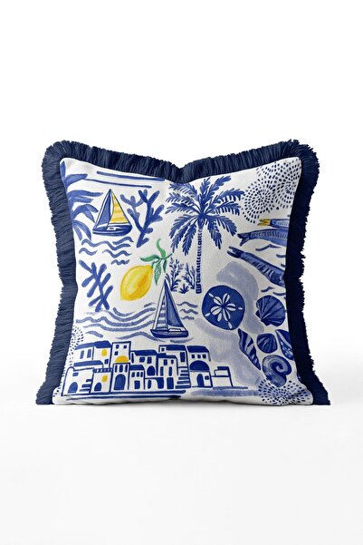 IdeCraft Sea-Themed Sailing Palm Figured Mediterranean Fringed Cushion Cover ...