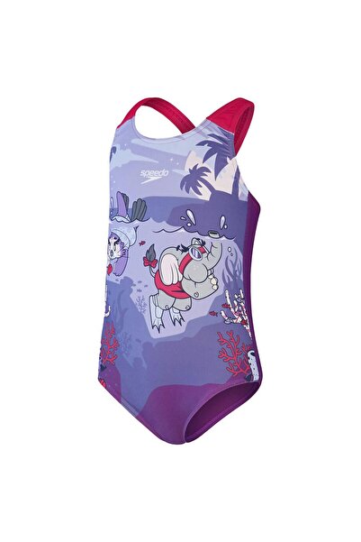 SPEEDO Costum de baie fetițe LTS imprimat cu spate tip înotător 3