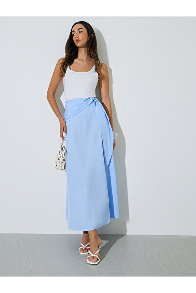 Styli Blue Solid Tie-Waist A-Line Maxi Skirt