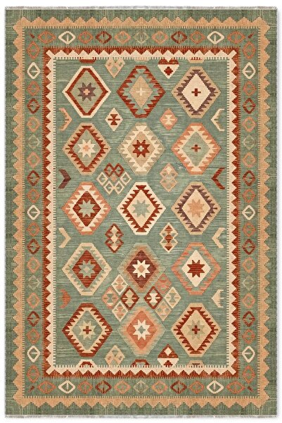 Pastel Home Eskitme Yeşil Anadolu Kilim Şönil Halı Yolluk Kaymaz Yıkanabilir ...