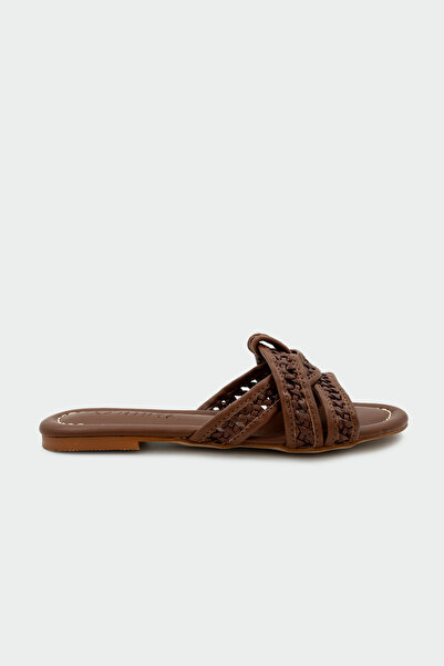 LAMİNTA Ocean Asymmetrical Cut Women's Bitter Brown Flat Slippers