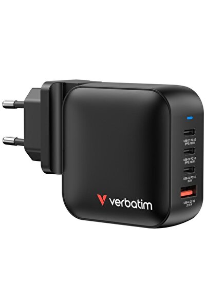 Verbatim Μίνι GaN 100W Φορτιστής Τοίχου, 3x USB-C + USB-A, Μαύρο