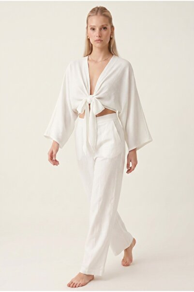 NOTHING Kadın Bağlamalı Esnek Kumaş Kimono VZ-111111111