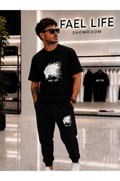 FAEL LİFE Unisex Wide-Let T-Shirt and Trackpants Tiger Printed Set