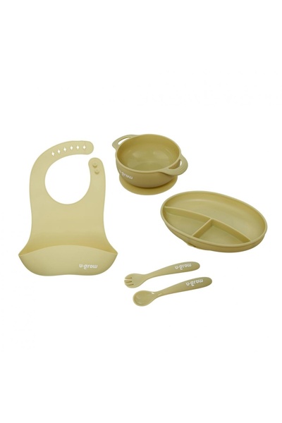 OEM Set diversificare 5 piese silicon : baveta, bol, farfurie, lingurita si f...