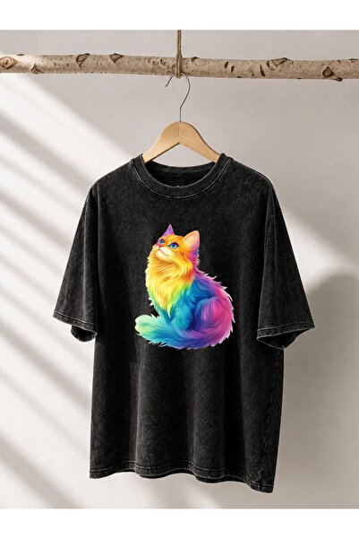 Pink Sky Μπλουζάκι Unisex Oversize με εφέ ξεβαμμένου υφάσματος, Vintage Stree...
