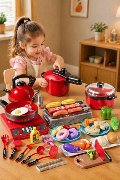 Generic 54Pcs Abs Cooking Kitchen Playset Steam Pot Induction Cooktop Pretend...