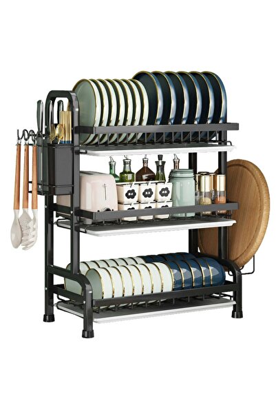 UTILIO ®   Сушилник за съдове, 3 нива, 3 разделителя, с поставка за прибори, ...