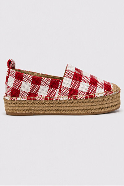 Suren bysrnshoes Best Ekose İşlemeli Keten Kadın Espadril Ayakkabı