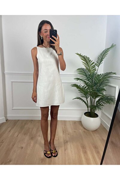Myrum butik Sainte Ekru Keten Elbise