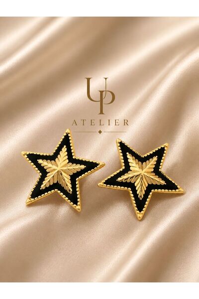 Up Atelier أقراط سترلايت ستار ذهبية-سوداء