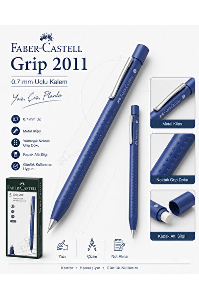Faber Castell 2011 0.7 mm Uçlu Kalem – Kapak Altı Silgili, Noktalı Dokulu, Me...