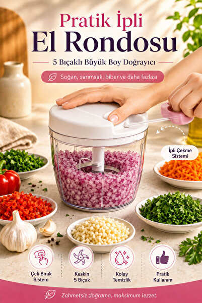 Anadolu Saray Pratik İpli El Rondosu 5 Bıçaklı Büyük Boy Çek Bırak Soğan Sarı...