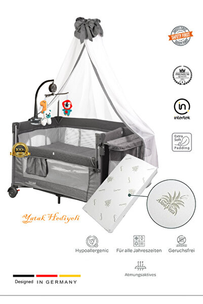 Holmer (YATAK HEDİYELİ) Oyun Parkı/ Anne Yanı/Park Yatak Cibinlikli Dönenceli...