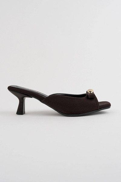 bakac store Stella Brown Suede Bow Short Heeled Mule Slippers