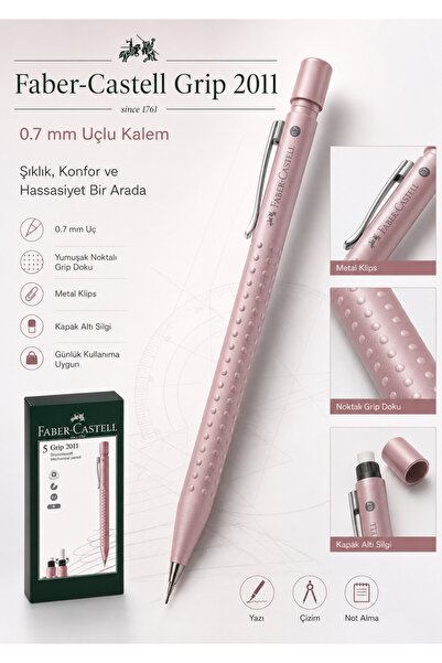 Faber Castell 2011 0.7 mm Uçlu Kalem – Kapak Altı Silgili, Noktalı Dokulu, Me...